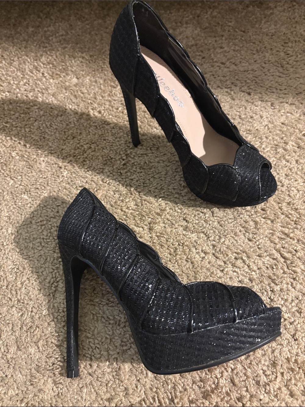 Black Peep-Toe Platform Stiletto Heels - Elegant Women's Dress Shoes - size 6
